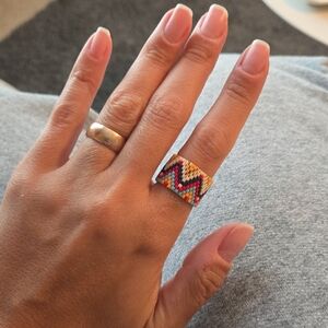 Colorful Beaded Chevron Ring